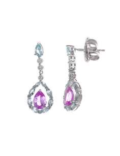 Pendientes Largos para Mujer   en Plata de Ley con Circonitas Rubí y Aguamarina - Salvatore 136A0460