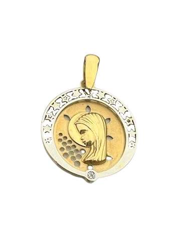 Medalla Virgen Niña con circonita central Bicolor 16x16mm/0.82 grms