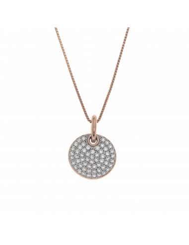 Collar para Mujer  Colgante Circular Pavé de Circonitas en Plata de ley con Baño Oro Rosa - Salvatore 136C0050