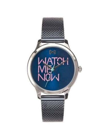 Reloj para Mujer Correa de Malla Azul y Esfera Azul con Frase Watch Me Now - Mark Maddox MM7103-30