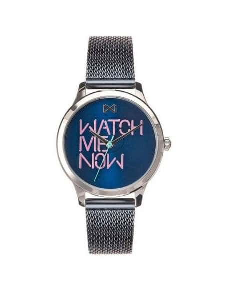 Reloj para Mujer Correa de Malla Azul y Esfera Azul con Frase Watch Me Now - Mark Maddox MM7103-30