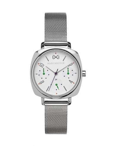 Reloj para Mujer de Acero con Correa de Malla Plateada y Esfera Blanca - Mark Maddox MM0100-15