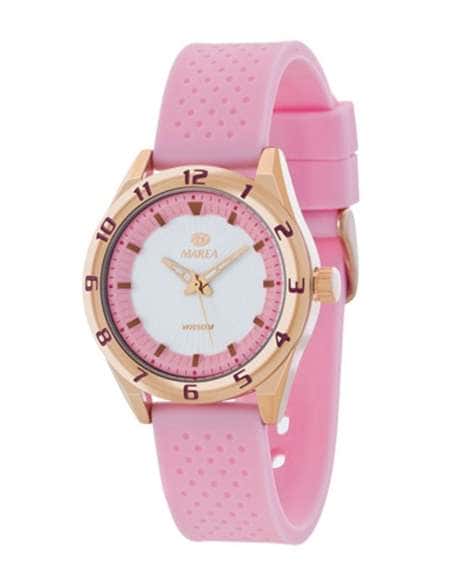 Reloj para Mujer con Correa de Silicona Rosa y Caja Dorada- Marea B35257/4