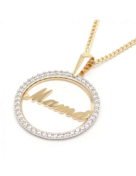 colgante mamá oro 18k, regalo día de la madre oro, colgante con circonitas mamá, joya oro mamá, colgante elegante madre, regalo