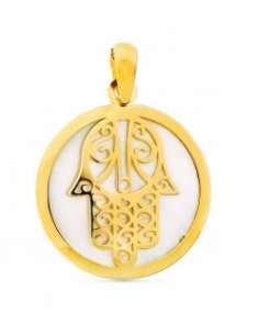 Colgante Mano de Fátima de oro y Nacar - Oro Amarillo 18K