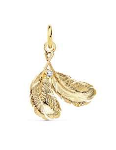 Colgante en Oro con Plumas Cruzadas y Circonita Central - Oro Amarillo 18K