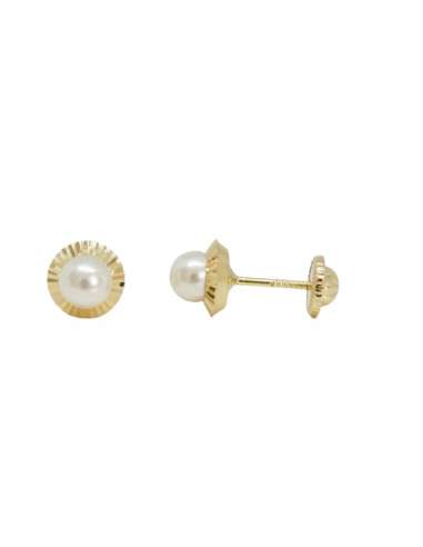Pendientes oro bisel con perla central   4.00mm