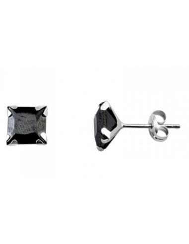 Pendientes para Hombre en Oro Blanco y Circonita Cuadrada Negra - Oro Blanco 18K