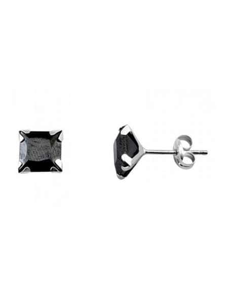 Pendientes para Hombre en Oro Blanco y Circonita Cuadrada Negra - Oro Blanco 18K