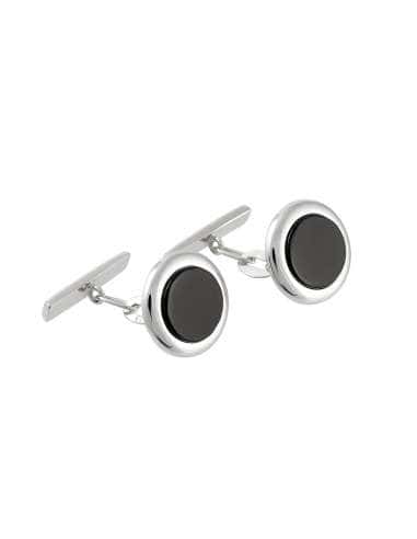 Gemelos de oro Blanco con piedra de ónix negro - Oro Blanco 18k