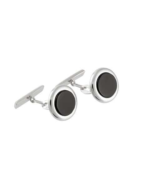 Gemelos de oro Blanco con piedra de ónix negro - Oro Blanco 18k