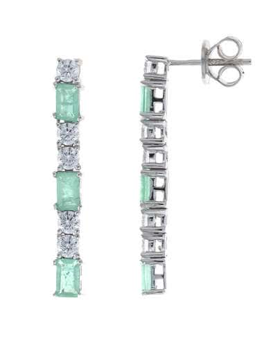 Pendientes para Mujer Tira Baguette Verde en Plata de Ley Rodiada - Salvatore 112A0286
