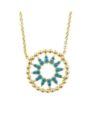 Collar para Mujer Plata Chapado Dorado Sol Circonitas Turquesas - Salvatore 195C0065