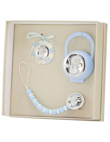 Set Infantil Portachupetes con Pinza mordedor y Medalla cuna Angel de la guarda - Eventi EV5106/06C