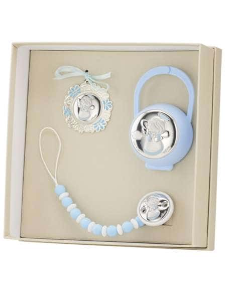 Set Infantil Portachupetes con Pinza mordedor y Medalla cuna Angel de la guarda - Eventi EV5106/06C