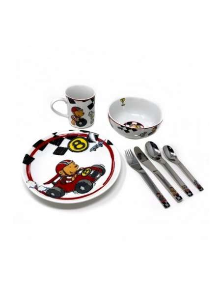 Vajilla Infantil  One Quick de 7 Piezas con motivo coches (Grabado incluido) - Puresings LU6086
