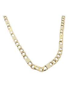 Cadena caballero Barbado con chapitas 3x1 - Oro Bicolor 18K