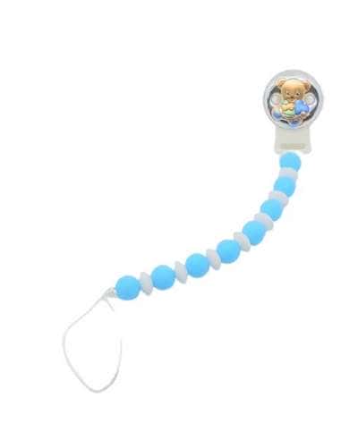 Pinza Infantil Chupete con Bolas de Silicona para Morder Oso corazón Rosa - Valenti 75064C
