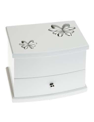 Joyero Musical Infantil  Lacado en Blanco con Adornos Mariposas - Global Argenti GA1057