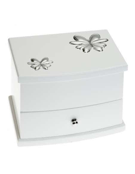 Joyero Musical Infantil  Lacado en Blanco con Adornos Mariposas - Global Argenti GA1057