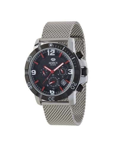 Reloj para Hombre Cronógrafo con Esfera Negra, Detalles Rojos y Correa de Malla de Acero - Marea B41208/1