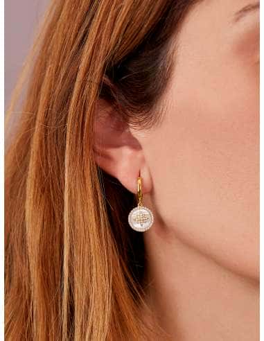 Pendientes para Mujer Medalla Nacarada en Plata de Ley con Circonitas - Marea D02501/AS