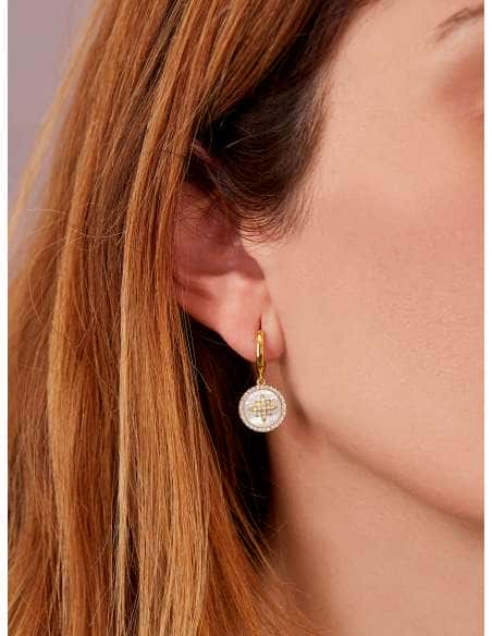 Pendientes para Mujer Medalla Nacarada en Plata de Ley con Circonitas - Marea D02501/AS