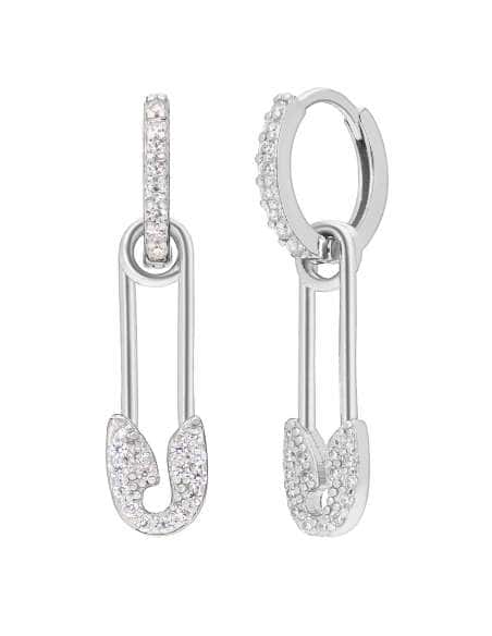 Pendientes para mujer forma de  Imperdible en Plata de Ley Rodiada con Circonitas - Marea D02001/AE