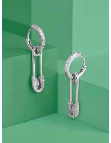 Pendientes para mujer forma de  Imperdible en Plata de Ley Rodiada con Circonitas - Marea D02001/AE