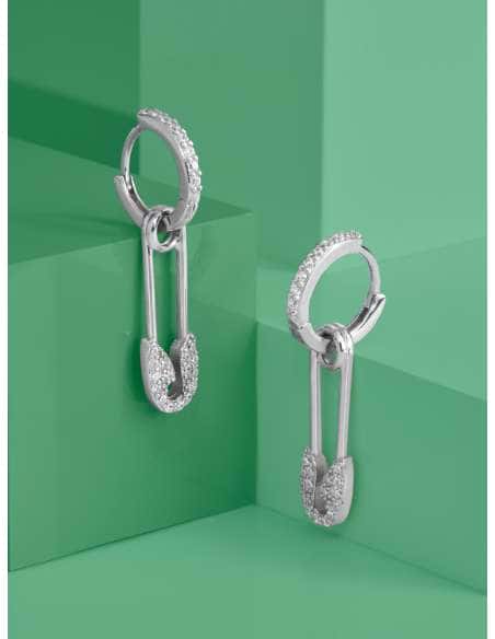 Pendientes para mujer forma de  Imperdible en Plata de Ley Rodiada con Circonitas - Marea D02001/AE
