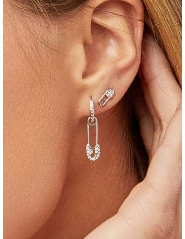 Pendientes para mujer forma de  Imperdible en Plata de Ley Rodiada con Circonitas - Marea D02001/AE