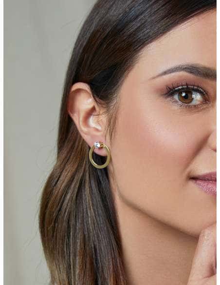 Pendientes para Mujer Dúo Aro y Botón  en Plata de Ley Baño Oro con Circonita - Marea D02201/AP