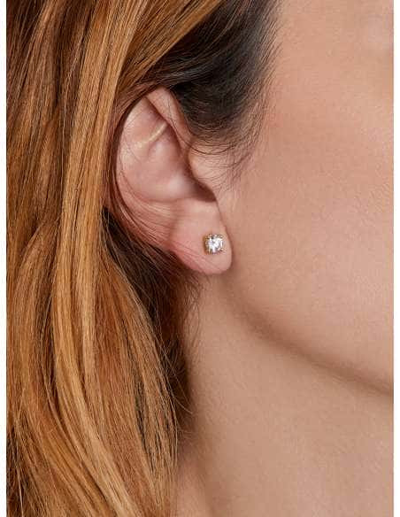 Pendientes para Mujer Dúo Aro y Botón  en Plata de Ley Baño Oro con Circonita - Marea D02201/AP
