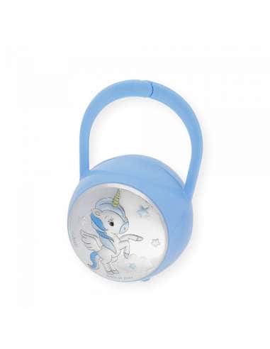 Set Infantil Portachupetes con Pinza Unicornio Azul - Eventi EV3244/01C