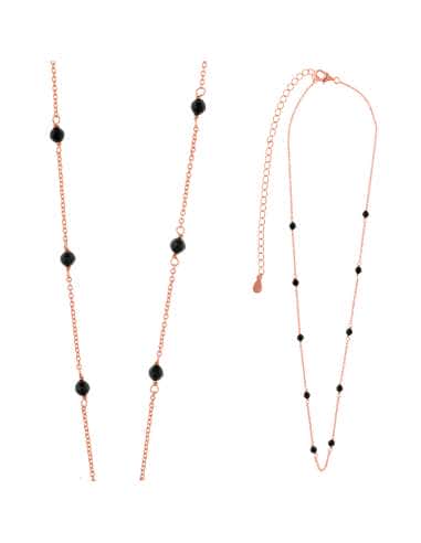 Collar para Mujer Bolitas de Circonitas Negras plata Chapada oro Rosa - Salvatore 213C0098