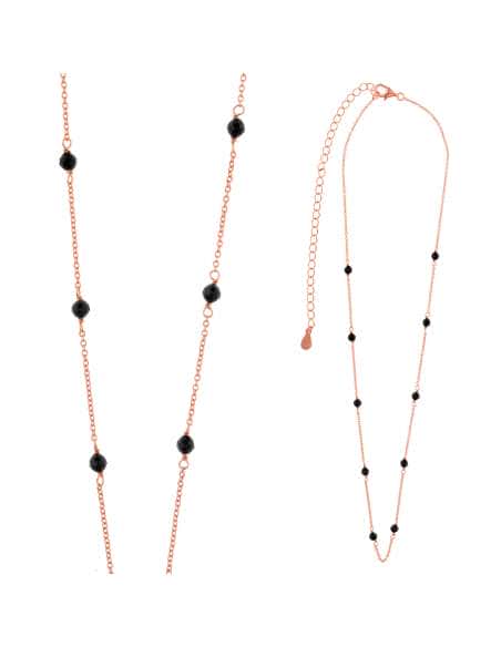 Collar para Mujer Bolitas de Circonitas Negras plata Chapada oro Rosa - Salvatore 213C0098