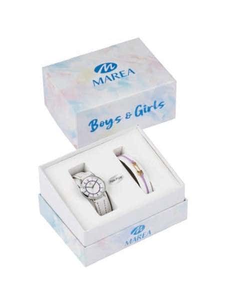 Pack Reloj y Complementos para Niña esfera blanca y violeta con pulsera de plata - Marea B41363/4