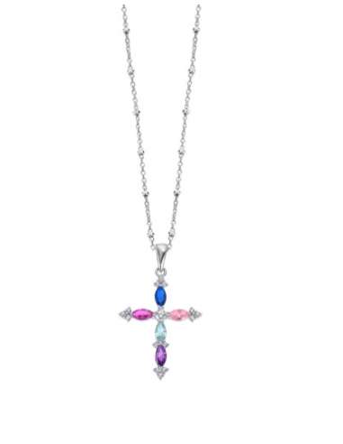Collar para Mujer con una preciosa cruz  de circonitas de colores lotus LP3710-1/1