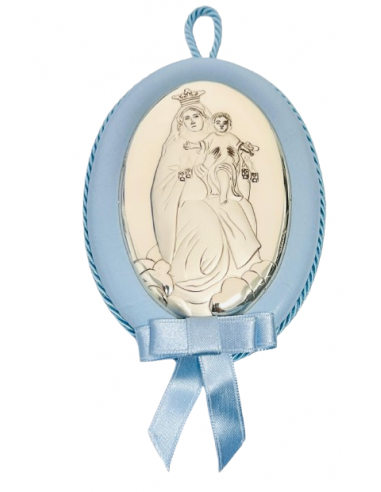 Medallón Infantil Oval Musical Virgen Carmen en Azul 11.50x 8.50cm
