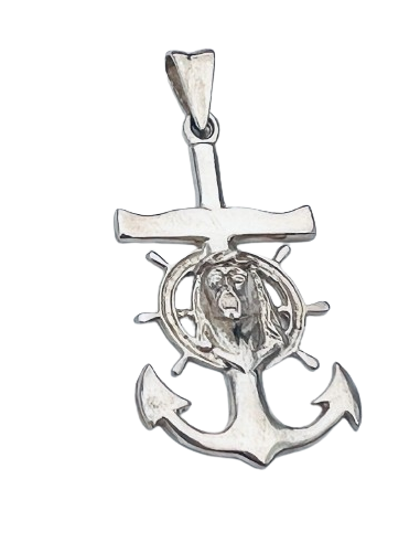 Colgante plata Cruz del mar con la cara de cristo