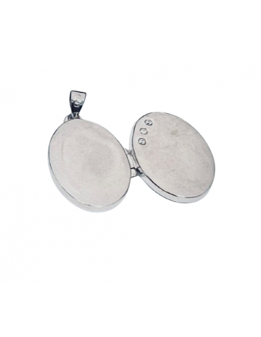 Colgante de plata Guardapelo secreto Oval Liso con circonitas (Grabado incluido)