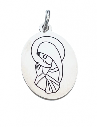 Colgante de plata  forma Oval Virgen niña (Grabado incluido)