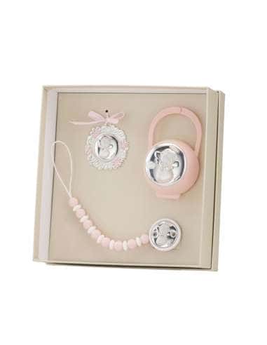 Set Infantil Porta chupetes, Pinza con mordedor y Medalla cuna EV5106/06R