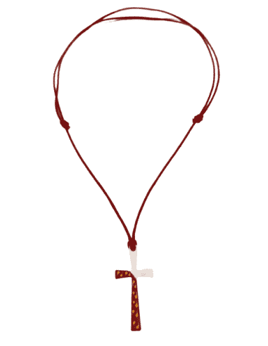 Collar para Mujer Hilo rojo colgante Cruz Acero con esmalte rojo y amarillo