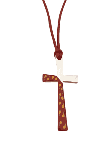 Collar para Mujer Hilo rojo colgante Cruz Acero con esmalte rojo y amarillo