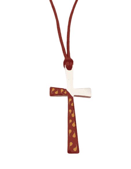 Collar para Mujer Hilo rojo colgante Cruz Acero con esmalte rojo y amarillo