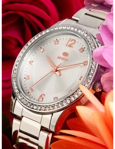 Reloj para Mujer  Plateado con Circonitas y Esfera Plata con Rose - Marea B41372/1