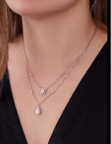 Collar para Mujer de Plata doble cadena con circonitas en forma de lágrima y baguette - Marea D02207/AF