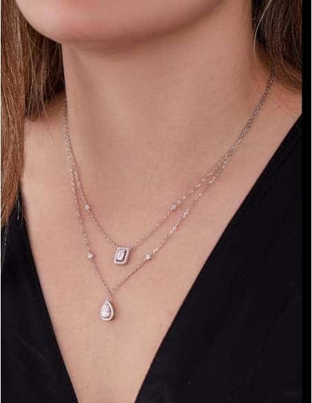 Collar para Mujer de Plata doble cadena con circonitas en forma de lágrima y baguette - Marea D02207/AF