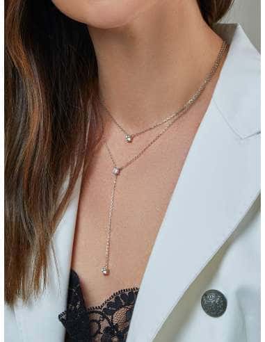 Collar para Mujer largo con doble cadena y tres circonitas en el centro - Marea D02207/AM